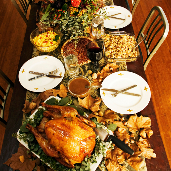 Holiday meals like this one with turkey and dressing are often hearty.